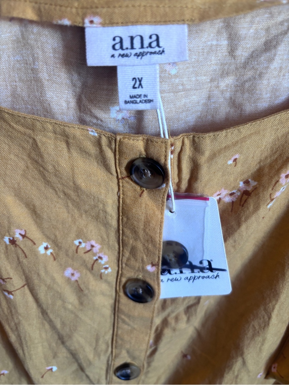 a.n.a Mustard Floral Linen Blend Flutter Sleeve Button Front Blouse 2X NWT - Picture 3 of 8